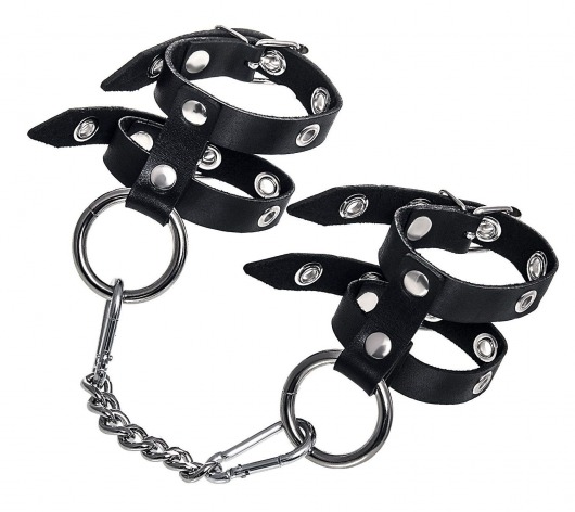 Черные однослойные кожаные наручники из двух ремешков - Pecado - купить с доставкой в Москве