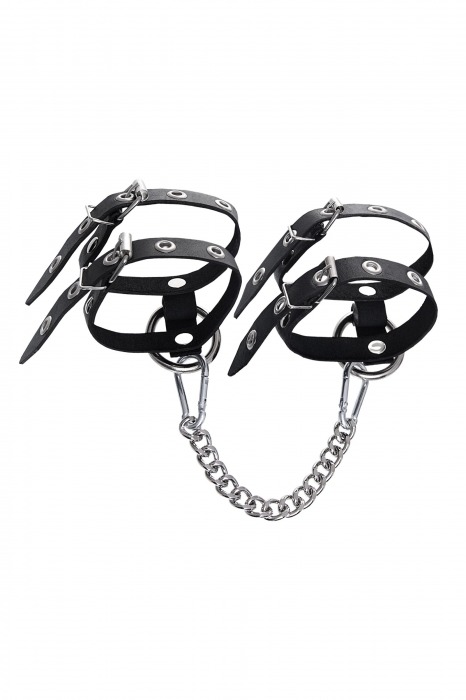 Черные однослойные кожаные оковы из двух ремешков - Pecado - купить с доставкой в Москве