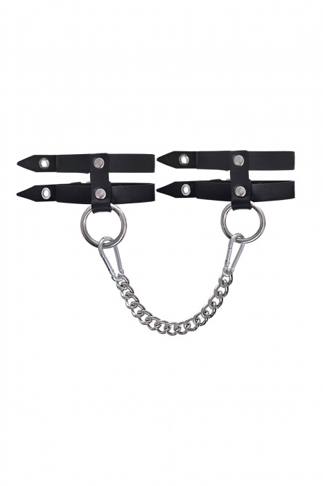 Черные однослойные кожаные оковы из двух ремешков - Pecado - купить с доставкой в Москве