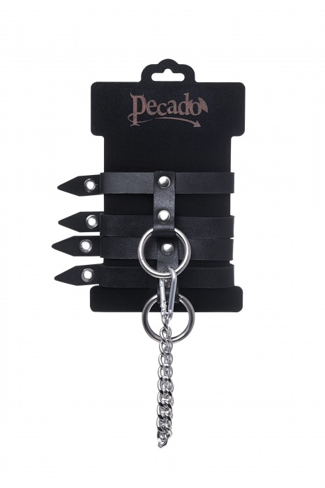 Черные однослойные кожаные оковы из двух ремешков - Pecado - купить с доставкой в Москве