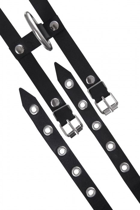 Черные однослойные кожаные оковы из двух ремешков - Pecado - купить с доставкой в Москве