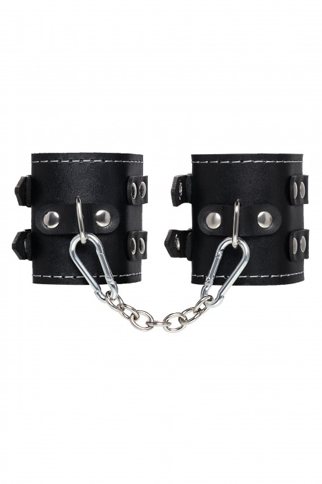Черные кожаные наручники с двумя ремнями и красной подкладкой - Pecado - купить с доставкой в Москве