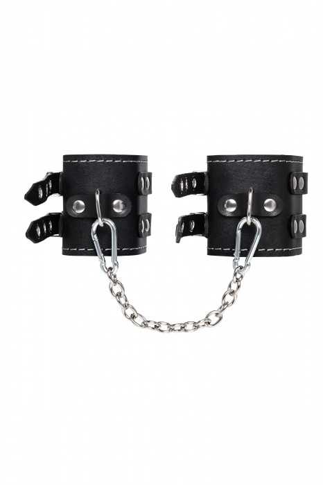 Черные кожаные оковы с двумя ремнями и красной подкладкой - Pecado - купить с доставкой в Москве