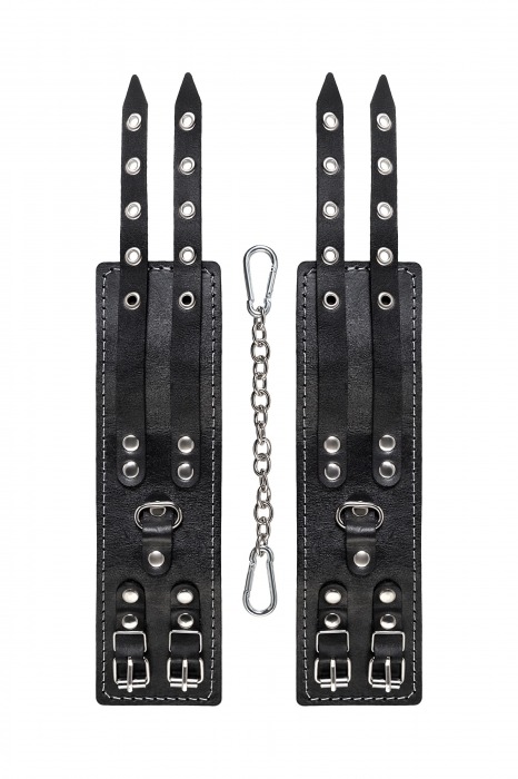 Черные кожаные оковы с двумя ремнями и красной подкладкой - Pecado - купить с доставкой в Москве