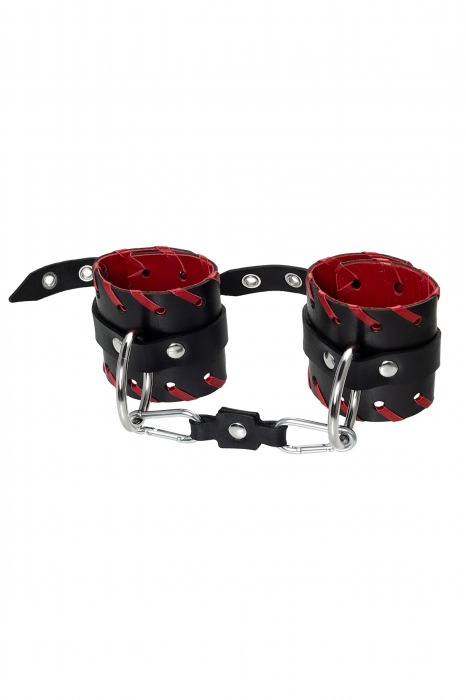 Черно-красные наручники из натуральной кожи - Pecado - купить с доставкой в Москве
