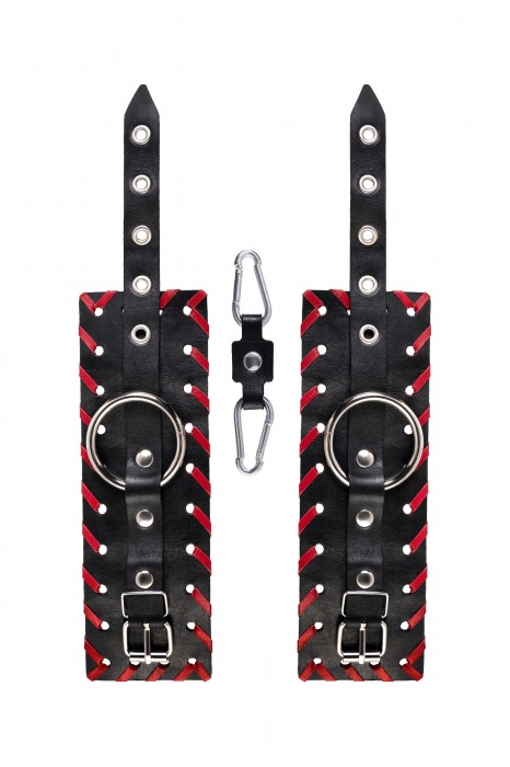 Черно-красные наручники из натуральной кожи - Pecado - купить с доставкой в Москве