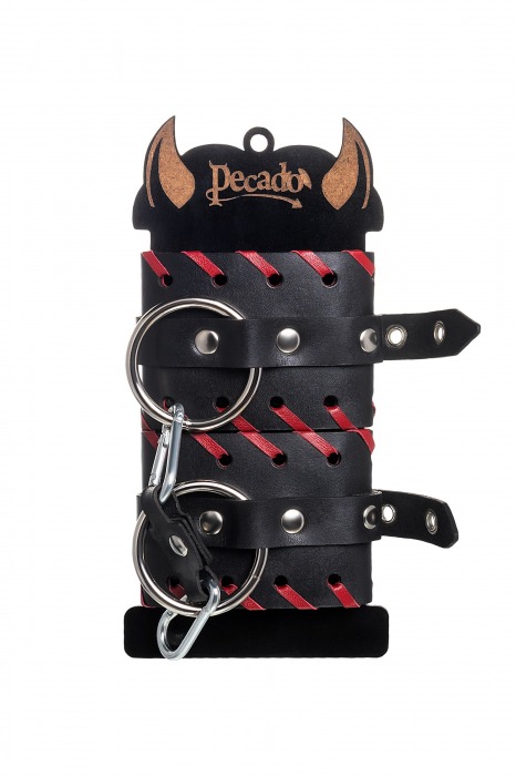 Черно-красные наручники из натуральной кожи - Pecado - купить с доставкой в Москве
