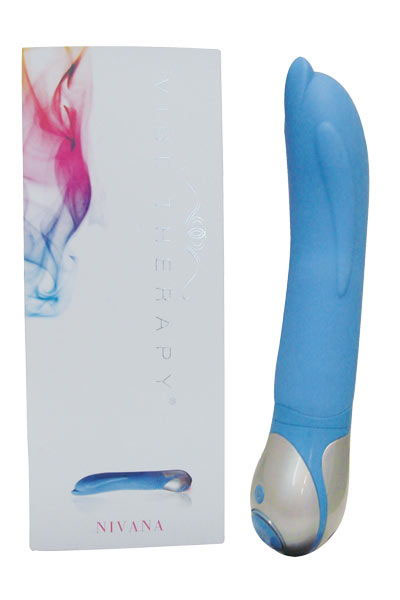 Голубой вибромассажер Nivana с кончиком в форме головы дельфина - 23 см. - Vibe Therapy