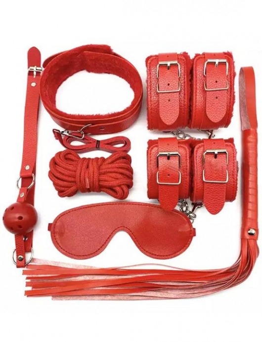 Большой БДСМ-набор из 7 предметов в красном цвете - Eroticon - купить с доставкой в Москве