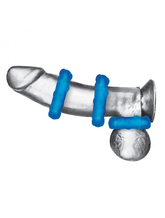 Комплект из трех голубых эрекционных колец 3-Pack Ribbed Rider Cock Ring Set - BlueLine - в Москве купить с доставкой