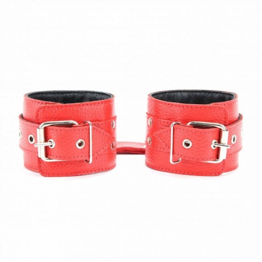 Красные кожаные наручники с клепками - БДСМ Арсенал - купить с доставкой в Москве