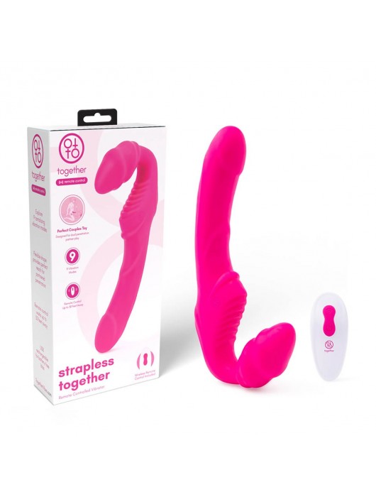 Розовый безремневой страпон на радиоуправлении Strapless Together - 22 см. - Together Toy - купить с доставкой в Москве
