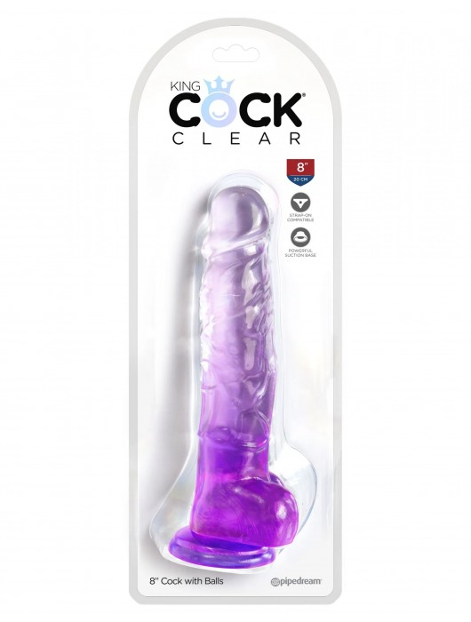 Фиолетовый фаллоимитатор с мошонкой на присоске 8’’ Cock with Balls - 22,2 см. - Pipedream