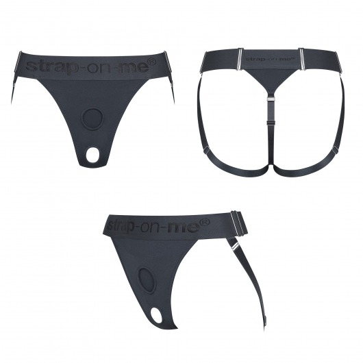 Серые трусики для фиксации насадок Strap-on-me Harness Lingerie Unique - Strap-on-me - купить с доставкой в Москве