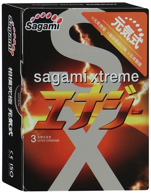 Презервативы Sagami Xtreme ENERGY с ароматом энергетика - 3 шт. - Sagami - купить с доставкой в Москве