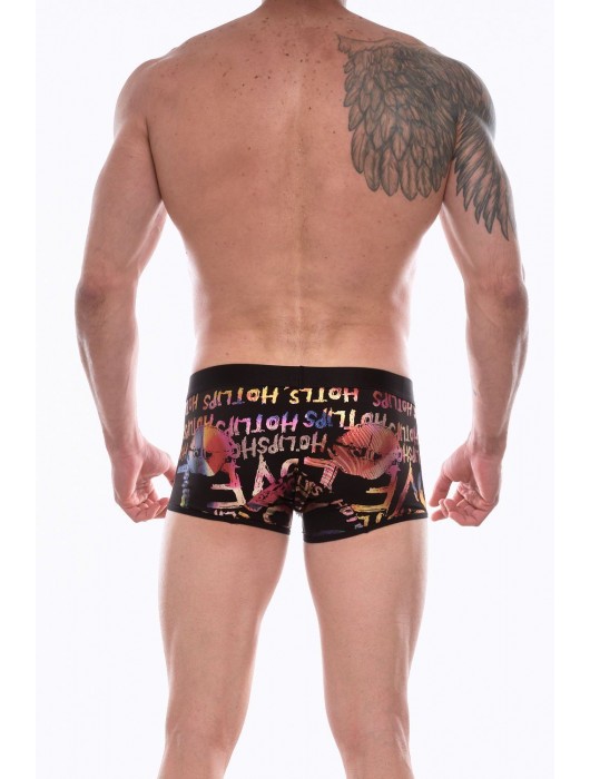 Черные трусы-боксеры с разноцветным принтом в виде надписей и губ - Don Moris купить с доставкой