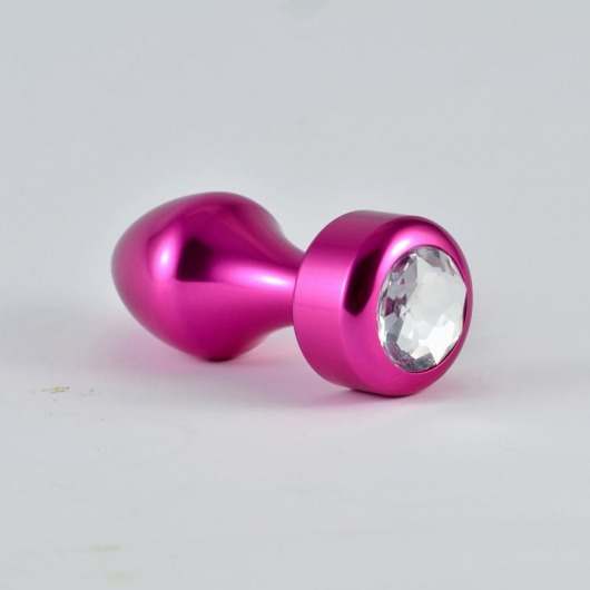 Розовая алюминиевая анальная пробка с прозрачным кристаллом - 8,1 см. - Lovetoy - купить с доставкой в Москве