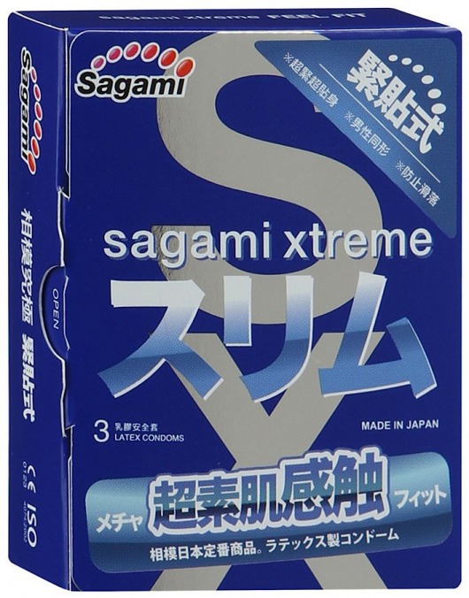Розовые презервативы Sagami Xtreme FEEL FIT 3D - 3 шт. - Sagami - купить с доставкой в Москве
