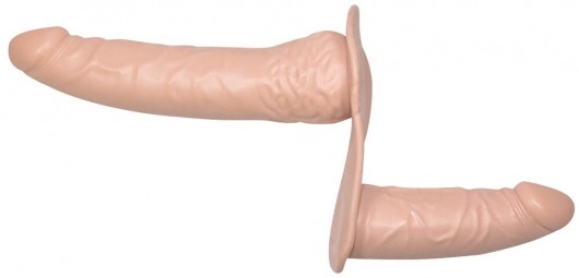 Телесный страпон с вагинальной пробкой Double Dong Strap-On - 19 см. - Orion - купить с доставкой в Москве