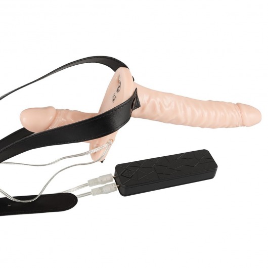 Телесный женский страпон с вагинальной пробкой Strap-On Duo - 15 см. - Orion - купить с доставкой в Москве