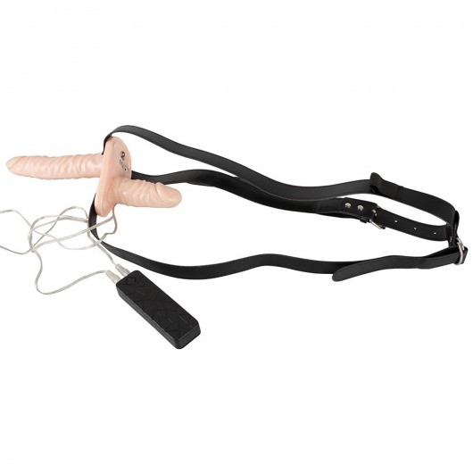 Телесный женский страпон с вагинальной пробкой Strap-On Duo - 15 см. - Orion - купить с доставкой в Москве