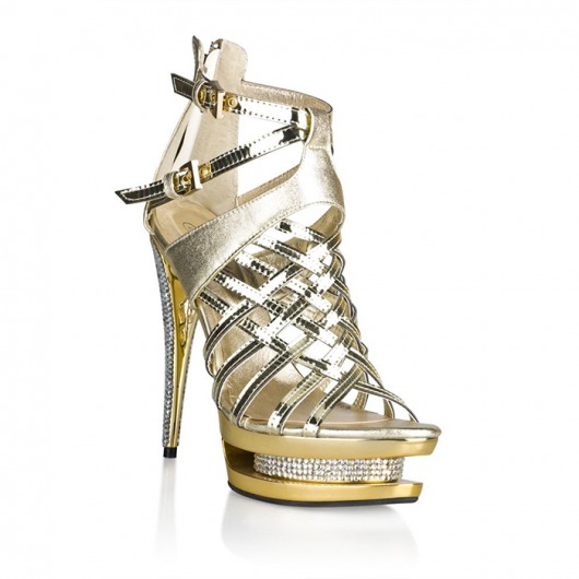 Золотые лаковые босоножки со стразами - Hustler Shoes купить с доставкой
