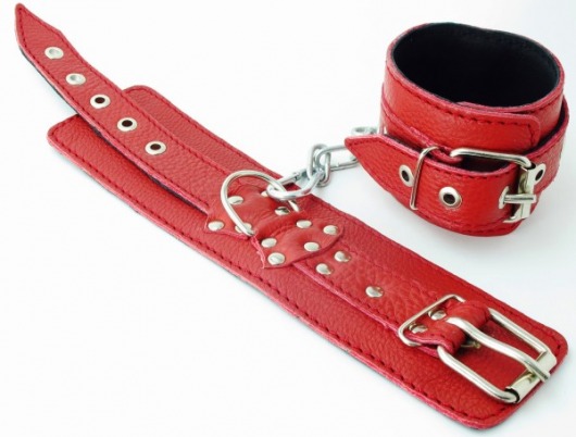 Красные кожаные наручники - БДСМ Арсенал - купить с доставкой в Москве