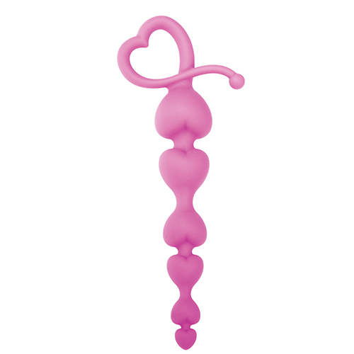 Розовая анальная цепочка с звеньями-сердечками HEARTY ANAL WAND SILICONE - 18 см. - Toyz4lovers