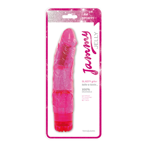 Розовый вибратор-реалистик  с блёстками JAMMY JELLY BLASTY GLITTER - 20 см. - Toyz4lovers