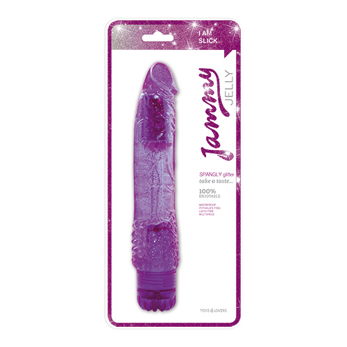 Фиолетовый вибратор VIBRATOR JAMMY JELLY SPANGLY GLITTER - 23 см. - Toyz4lovers