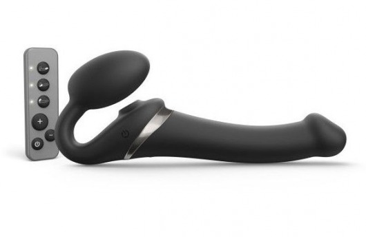 Черный безремневой страпон Multi Orgasm Size M с клиторальной стимуляцией - Strap-on-me - купить с доставкой в Москве