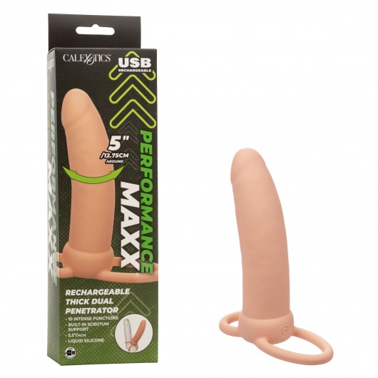 Телесная вибронасадка для двойного проникновения Rechargeable Thick Dual Penetrator - 14 см. - California Exotic Novelties купить в Москве с доставкой в Orgasmix.ru Телесная вибронасадка для двойного проникновения Rechargeable Thick Dual Penetrator - 14 см. - California Exotic Novelties - купить с доставкой в Москве