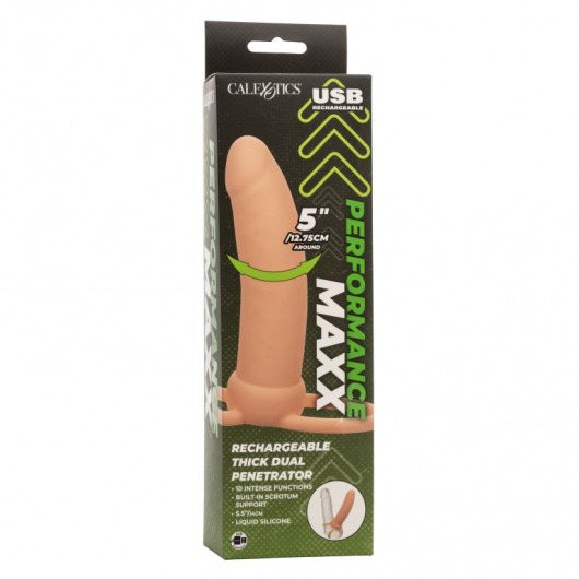 Телесная вибронасадка для двойного проникновения Rechargeable Thick Dual Penetrator - 14 см. - California Exotic Novelties купить в Москве с доставкой в Orgasmix.ru Телесная вибронасадка для двойного проникновения Rechargeable Thick Dual Penetrator - 14 см. - California Exotic Novelties - купить с доставкой в Москве