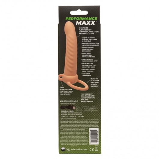 Телесная насадка для двойного проникновения Rechargeable Ribbed Dual Penetrator с вибрацией - California Exotic Novelties - купить с доставкой в Москве