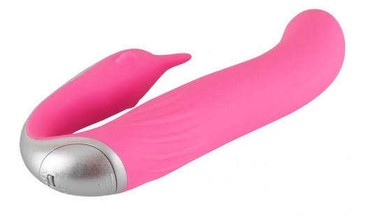 Розовый вибратор для внутренней и внешней стимуляции Hands-Free Dolphin - 18 см. - Orion