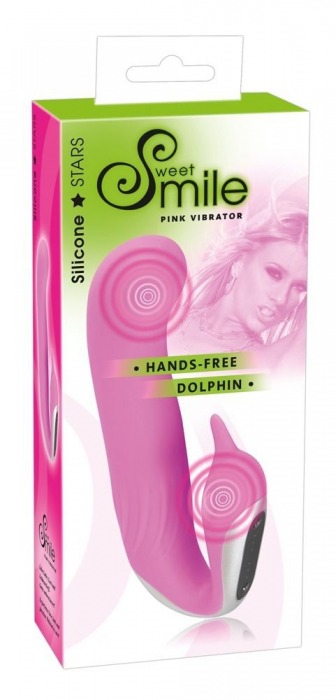 Розовый вибратор для внутренней и внешней стимуляции Hands-Free Dolphin - 18 см. - Orion