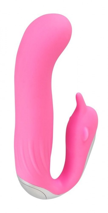 Розовый вибратор для внутренней и внешней стимуляции Hands-Free Dolphin - 18 см. - Orion