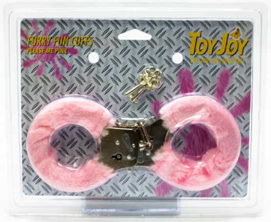 Розовые меховые наручники с ключами - Toy Joy - купить с доставкой в Москве