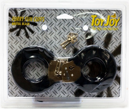 Меховые черные наручники с ключами - Toy Joy - купить с доставкой в Москве