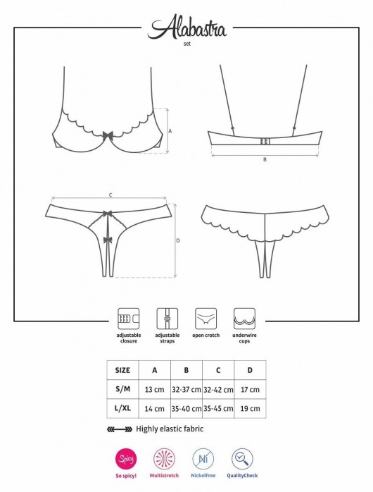 Комплект из трусиков  open-croatch  и лифа с открытыми чашками Alabastra Set - Obsessive купить с доставкой