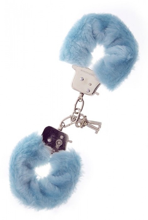 Голубые меховые наручники METAL HANDCUFF WITH PLUSH BLUE - Dream Toys - купить с доставкой в Москве