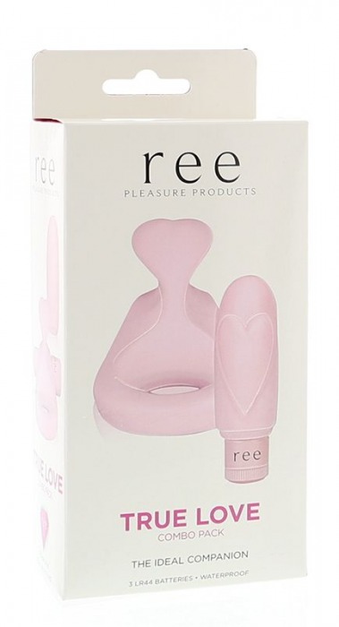 Многофункциональный розовый набор REE TRUE LOVE: вибропуля с насадкой и эрекционное кольцо - Ree