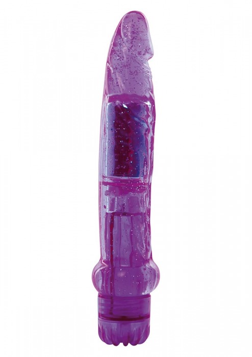 Фиолетовый вибратор-реалистик с блёстками JAMMY JELLY DAZZLY GLITTER- 18,5 см. - Toyz4lovers