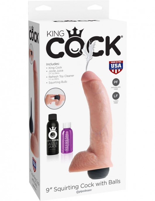 Телесный фаллоимитатор с эффектом семяизвержения Squirting Cock with Balls - 22,9 см. - Pipedream
