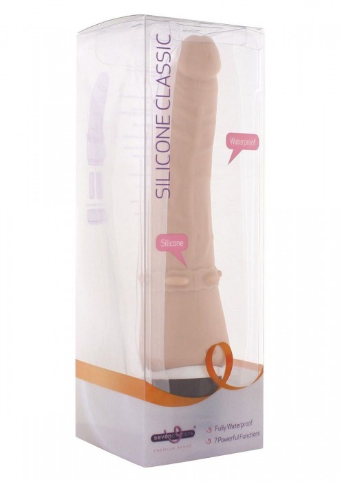 Телесный вибромассажёр с юбочкой шипов Classic Smooth Vibrator Nude - 16,5 см. - Seven Creations