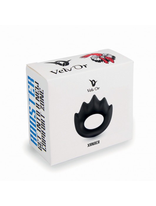 Черное эрекционное кольцо с массажными гребнями Rooster Xander - Velv or - в Москве купить с доставкой