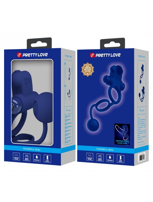 Синее вибрирующее кольцо с утяжеляющим шариком - Baile - в Москве купить с доставкой