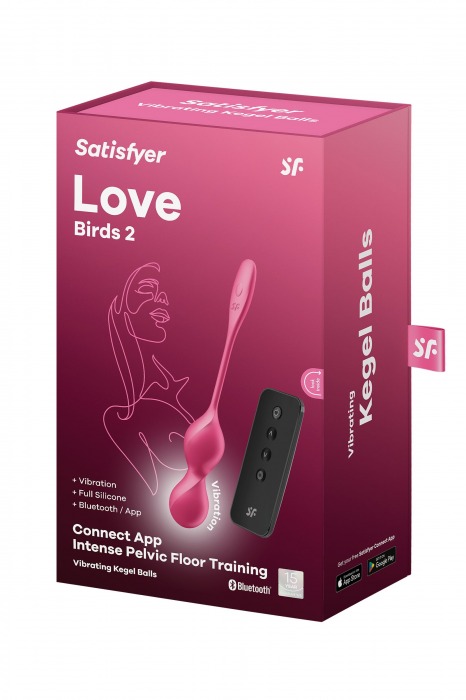 Малиновые вагинальные шарики с вибрацией Love Birds 2 - 22,2 см. - Satisfyer