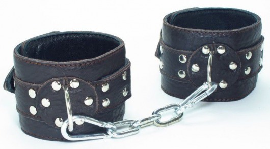 Кожаные наручники на металлической цепочке - БДСМ Арсенал - купить с доставкой в Москве