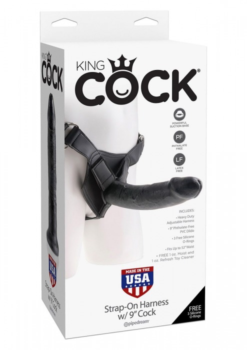 Страпон Harness со съемной чёрной насадкой King Cock 9 - 23 см. - Pipedream - купить с доставкой в Москве